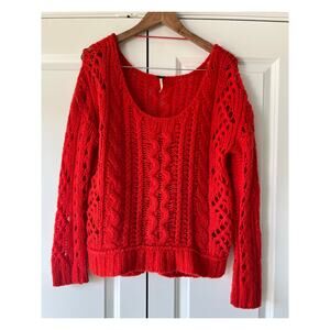 Free People Red Wildfire Pullover Scoop Neck Loose-Knit Sweater | Size Small
